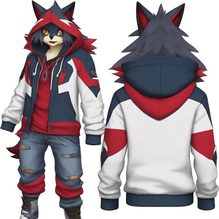 Edgy Cool Anthro Zoroark-Zangoose-Litten Fakemon Fursona Hoodie Full Body emoji