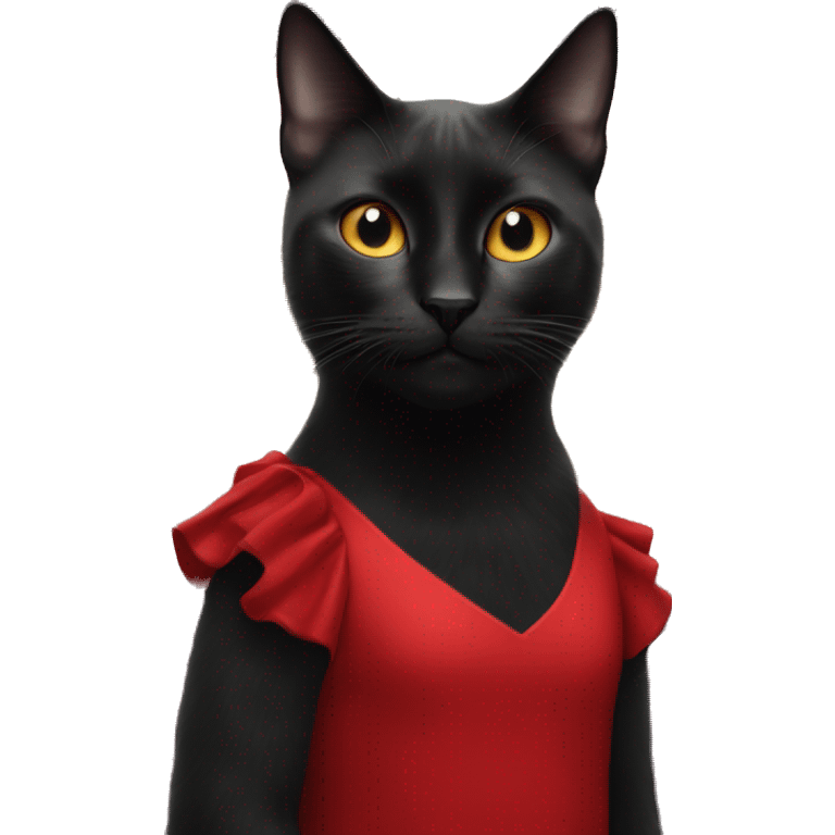 black cat ,  in red dress , with planets in the front  emoji