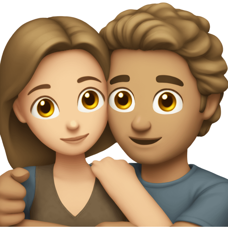 caucasian men hugging brunette girl emoji