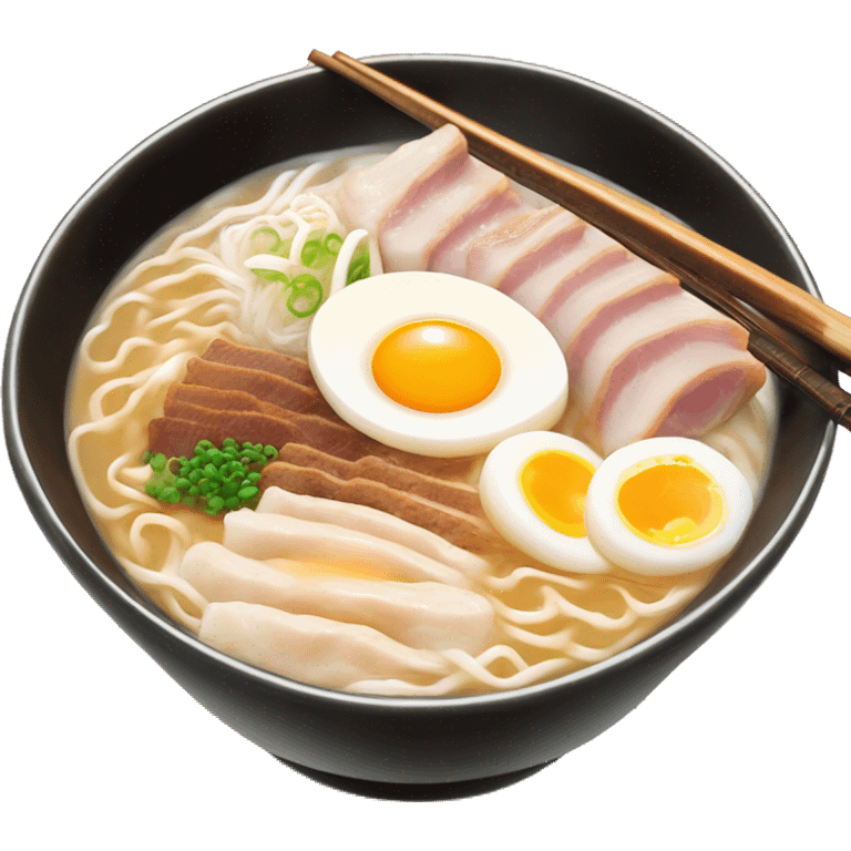 tonkotsu ramen with milky broth, 2 pieces of chashu pork and egg emoji