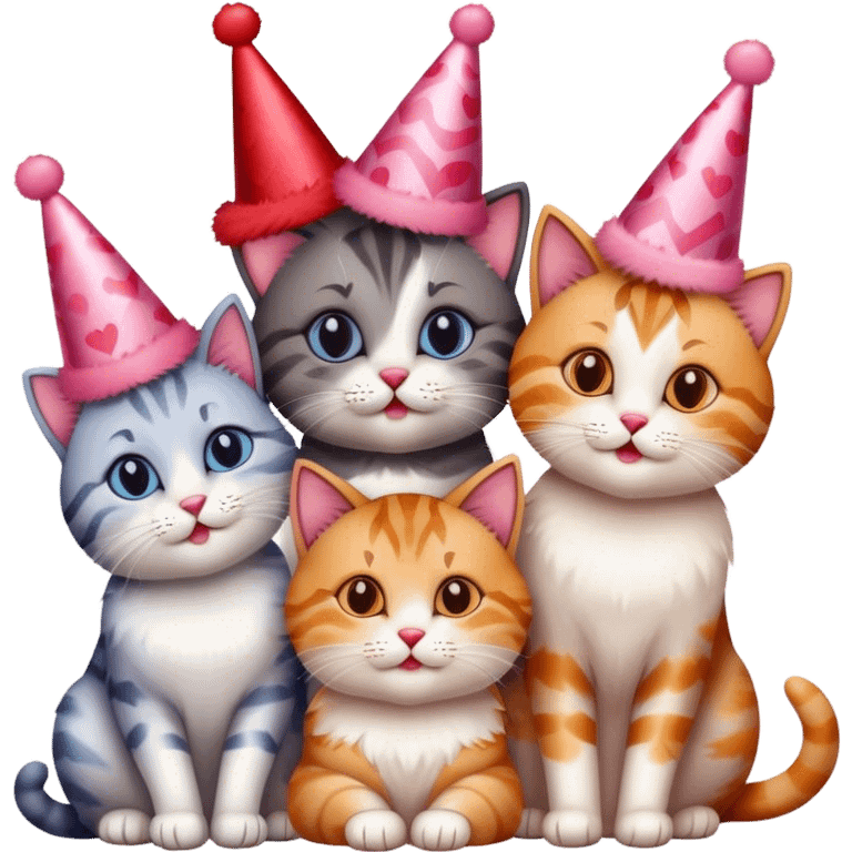 four Cats celebrating valentine's day emoji