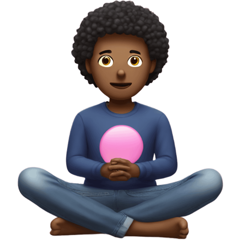 Chill guy meditating in dark blue jeans and pink tee emoji