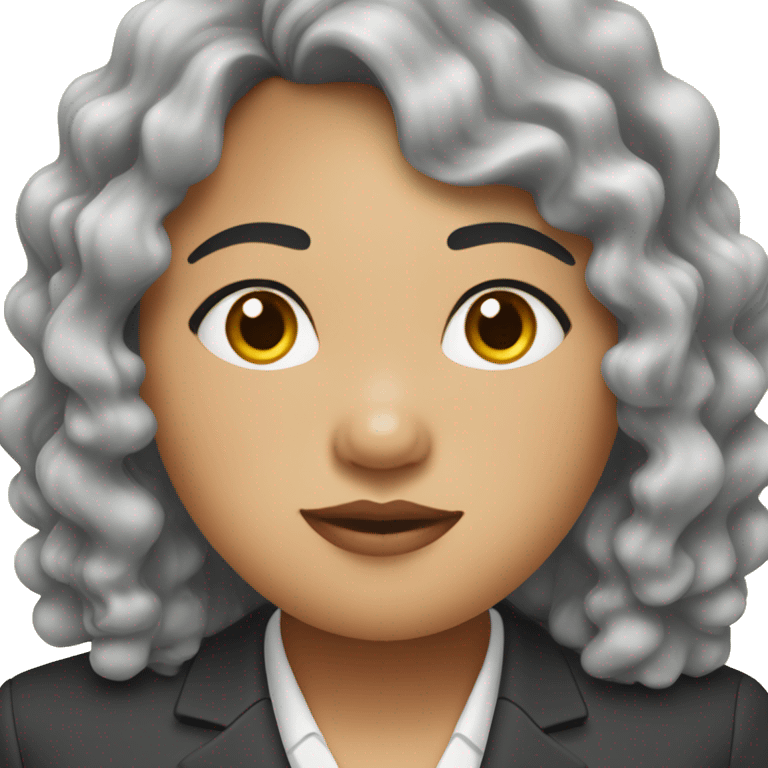 Southeast Asian woman, overweight, wearing a suit, black curly hair emoji