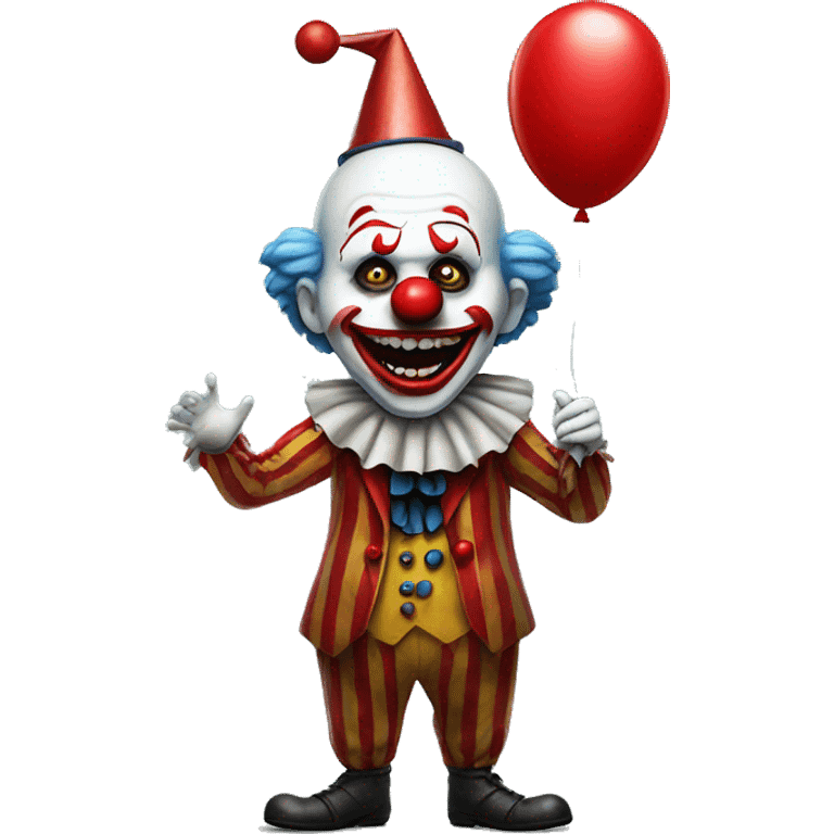 Scary clown holding red balloon emoji