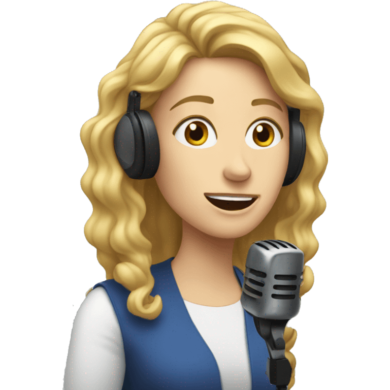 white woman recording voice over emoji