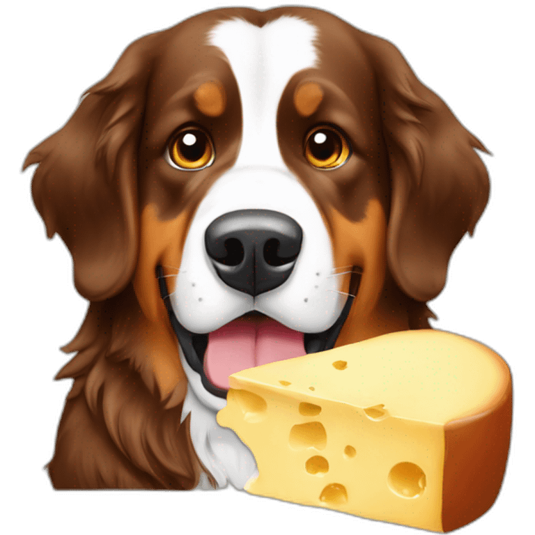 Bernese mountain eating cheese fondue emoji