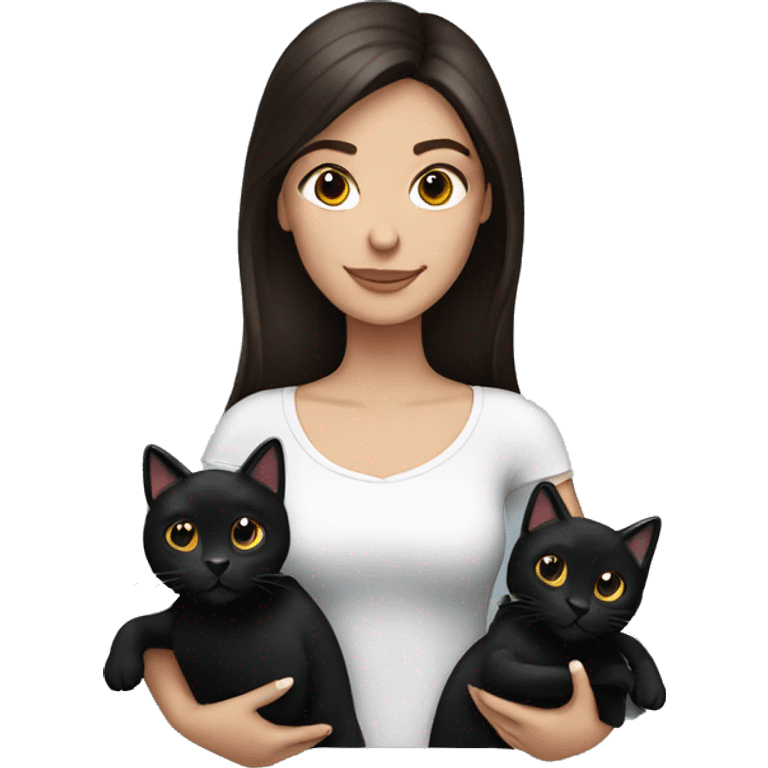 Pretty brunette woman holding two Black cats emoji