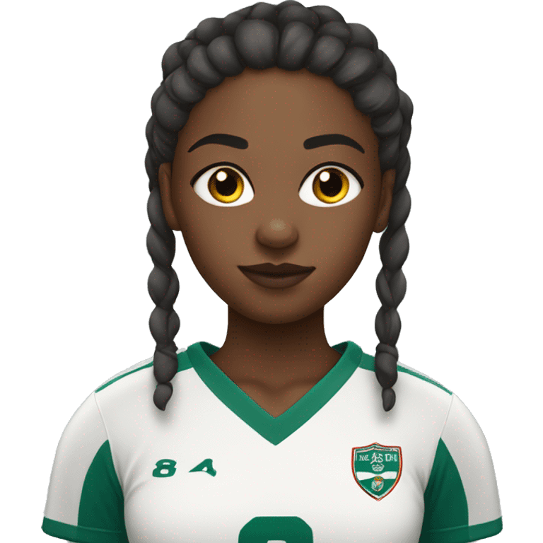 black girl with bun and side fringe in football shirt emoji