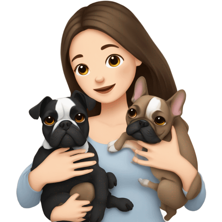 brunette girl cuddling two french bulldogs  emoji