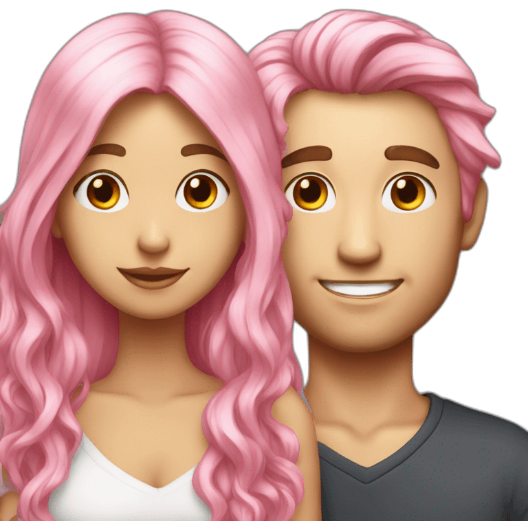 Pink hair girl in love with white guy with long hair emoji