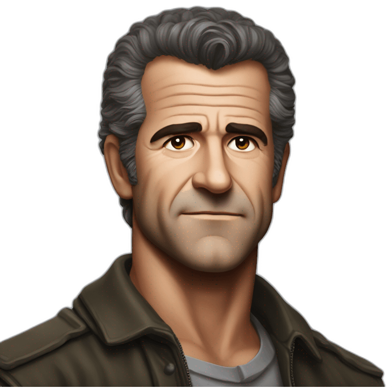 Young Mel Gibson portrait without smile emoji