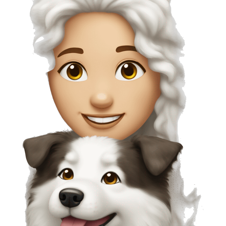 Happy samoyed with brunette curly girl emoji