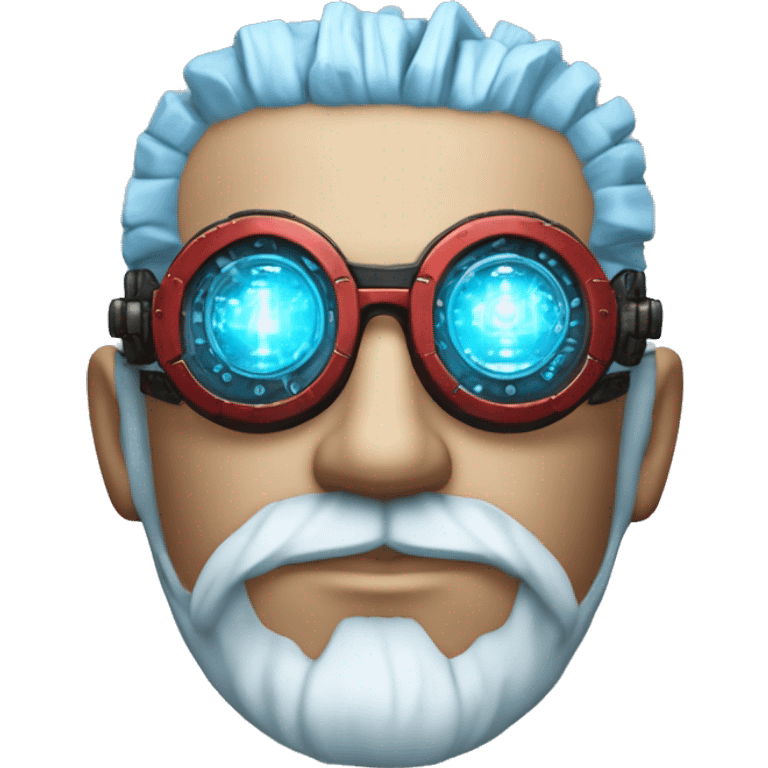  Short light blue haired male cyborg head with light blue beard, red steampunk goggles and circuits emoji