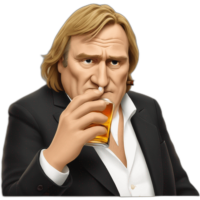 Gérard Depardieu smoking a cigar and dipping into whisky emoji