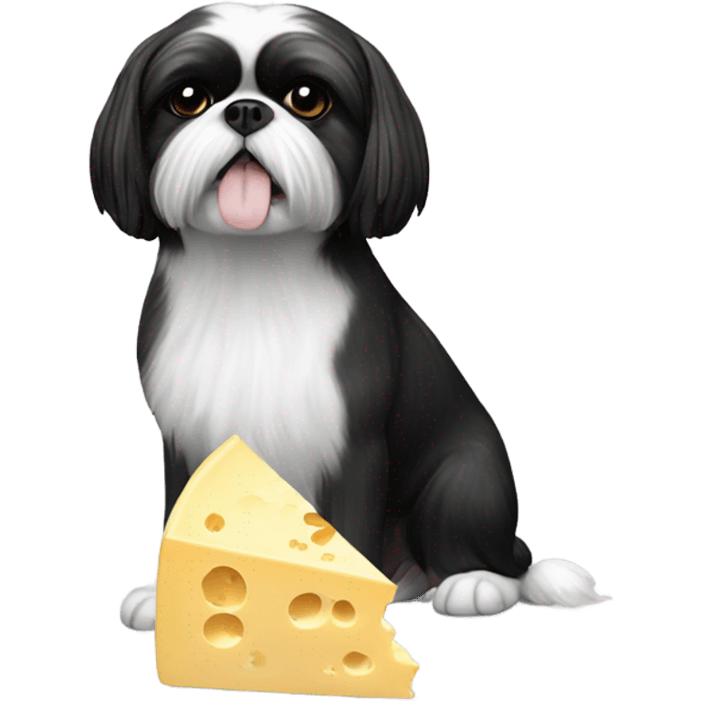 black and white shihtzu eating cheese emoji