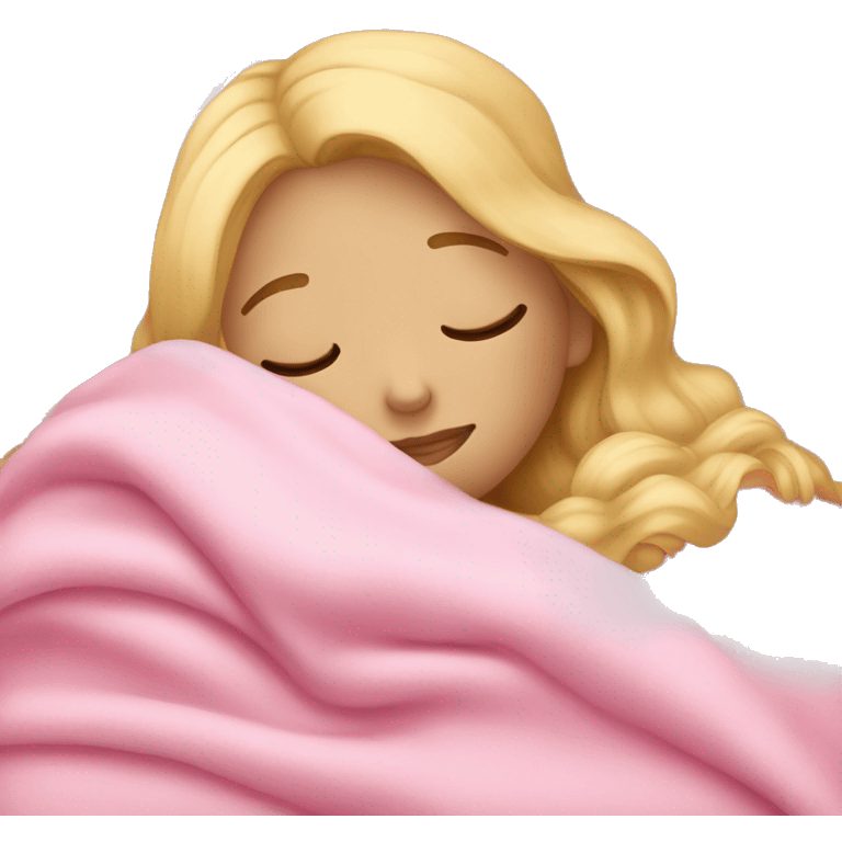 Blonde girl sleeping on side with pink blanket emoji