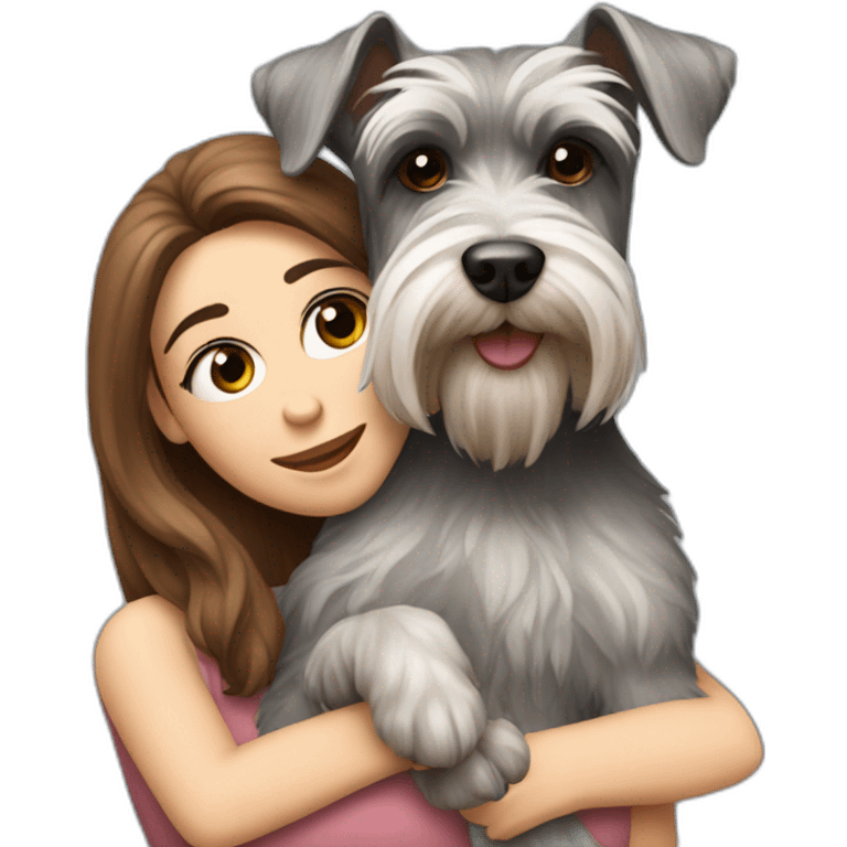 Schnauzer having a really big cuddle with lady with brown long hair emoji