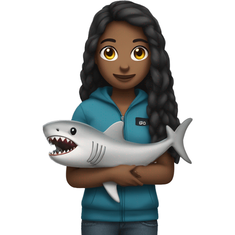 Girl holding a shark plushie emoji