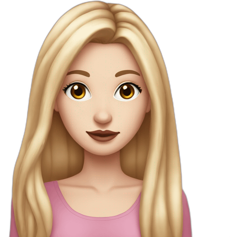 White girl with long blonde hair and dark eyebrows and a round long nose with deep eyes and long dark eyelashes with perfect pink lips and some slight freckles emoji