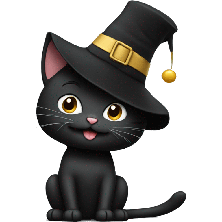 Black cat rapping with hat emoji