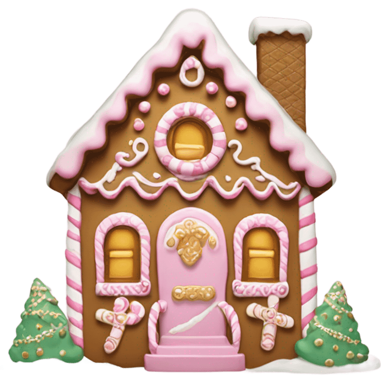 light pink and gold and white gingerbread house emoji