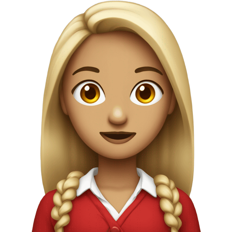 Loira de olhos castanhos e batom vermelho roupa de estudante emoji