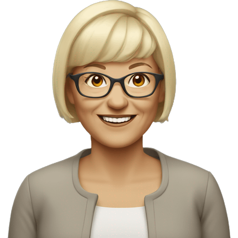 smiling older woman with short blonde hair with bangs and glasses emoji