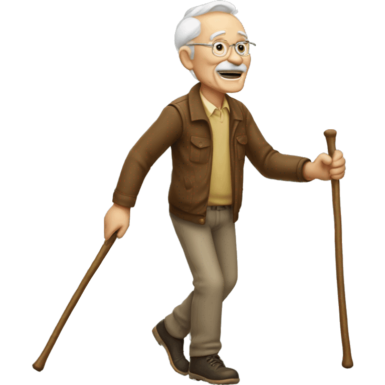 Old man winning with walking stick  emoji