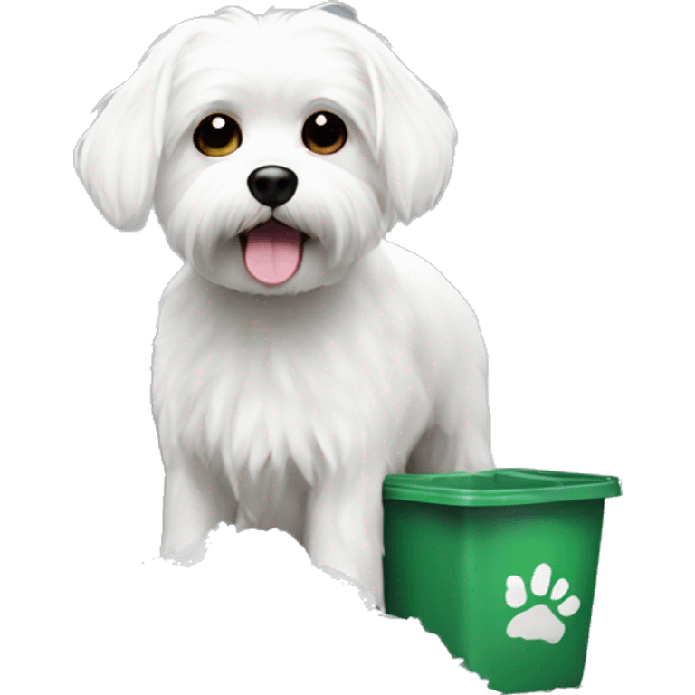 Adorable white Maltese digging in the trash emoji