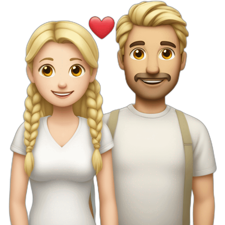 White Man loves white woman with pigtails, heart between them emoji