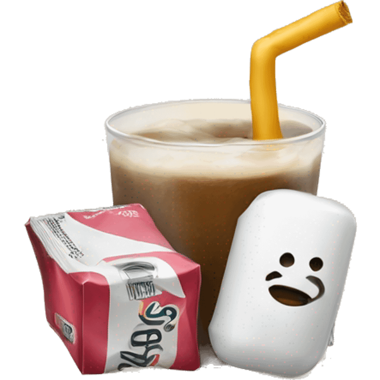 Marschmellow with a drink packet drinking emoji