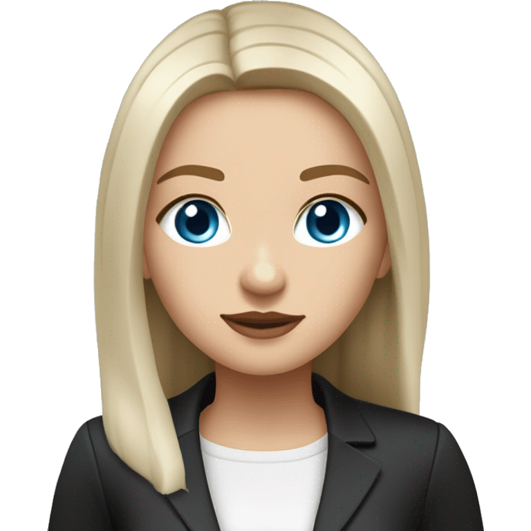 Slavic woman with blue eyes, fair skin, straight gradient medium length hair, makeup on eyes, dressed in white T-shirt and office black jacket. emoji