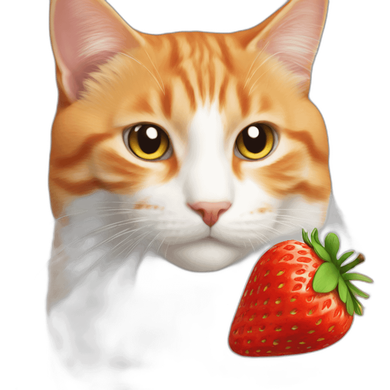 orange and white cat with a strawberry emoji