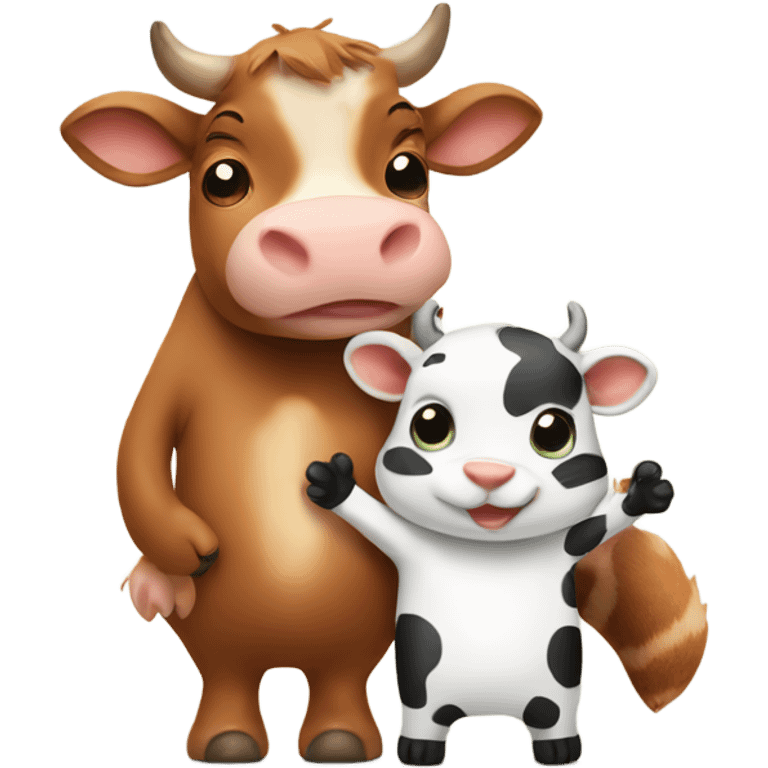 A cow and a squirrel holding hands  emoji