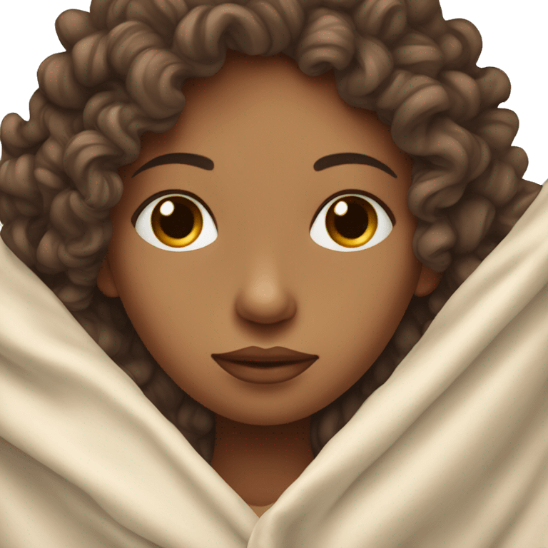 girl white inside a blanket sipping coffee eyes closed Hair curly brown emoji