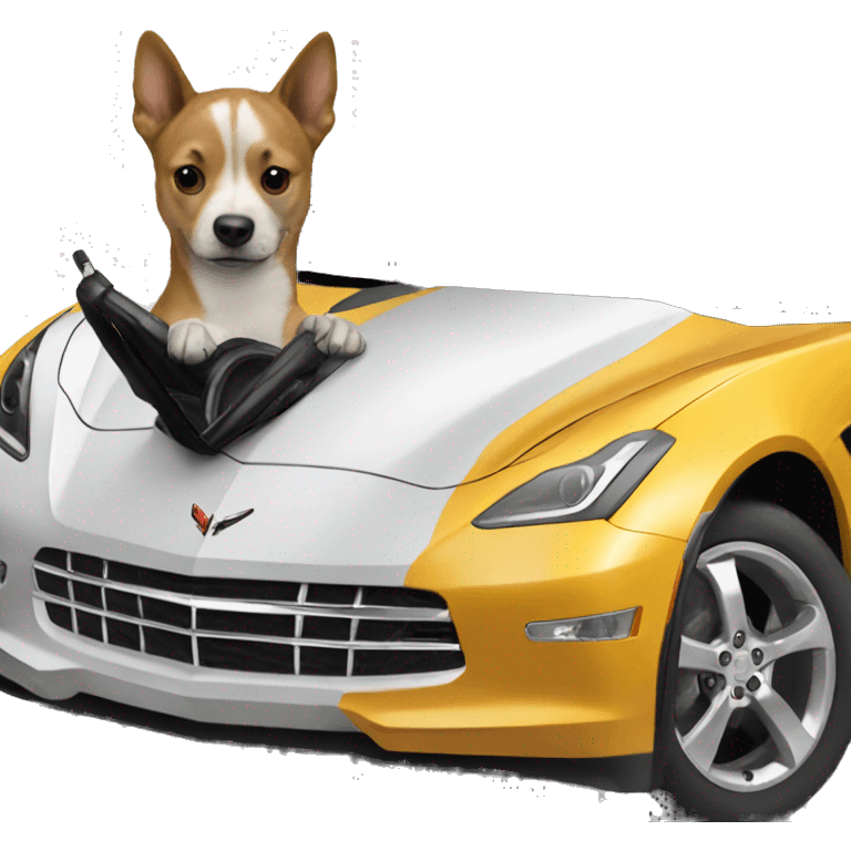 Dog driving a corvette emoji