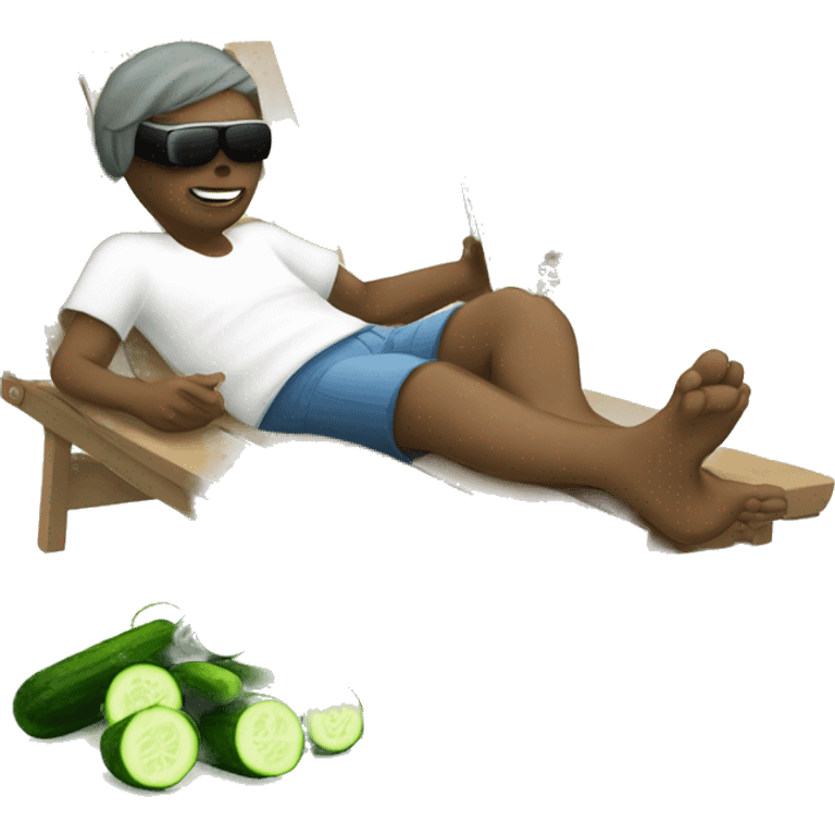 feet up relaxing with a drink and cucumbers over eyes emoji