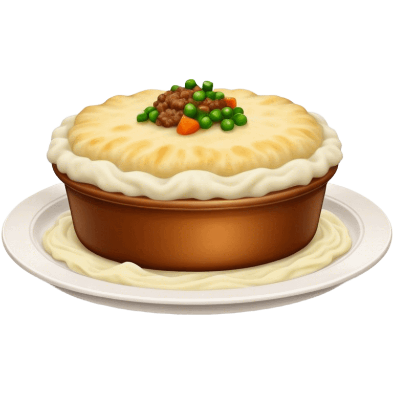 Cinematic Realistic Shepherd's Pie Dish Emoji, depicted with rich, savory minced lamb and vegetable filling topped with creamy mashed potatoes, rendered with exquisite detail and natural warm lighting that highlights its homestyle appeal. emoji