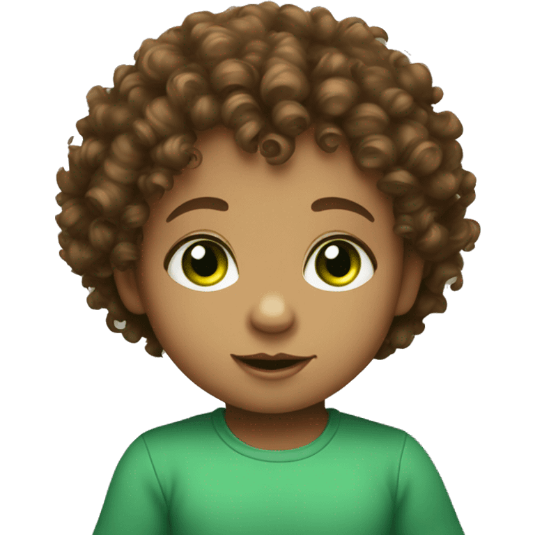 Brown curly haired baby with green eyes emoji