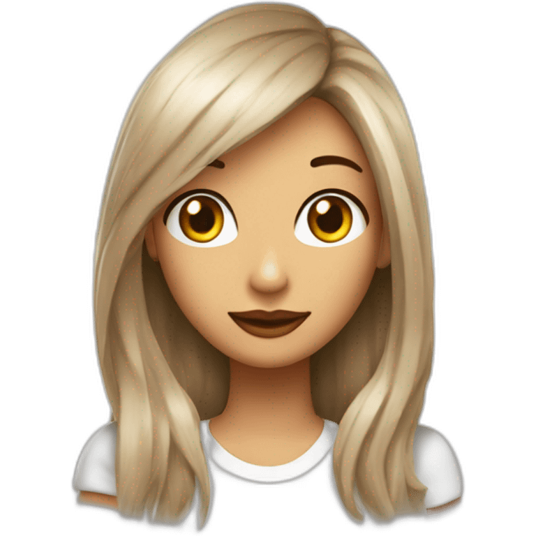 Chica pelo lacio con iluminaciones rubias, blanca, ojos marrones y lunar cerca del labio emoji