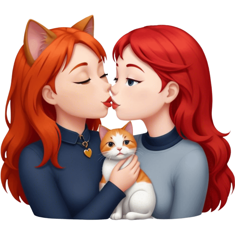 british cat kisses a red hair girl emoji