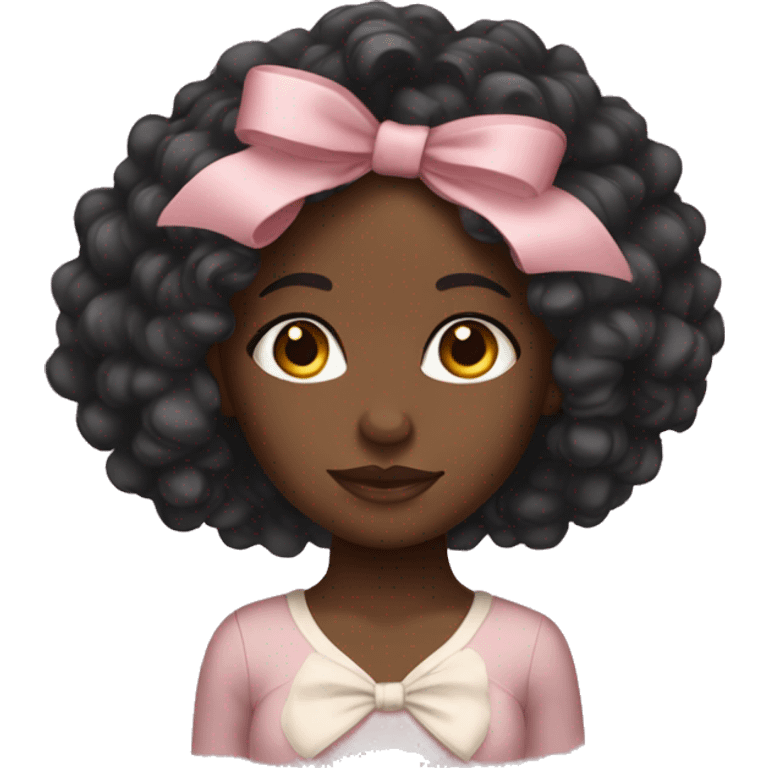 black girl with long curly with bow emoji