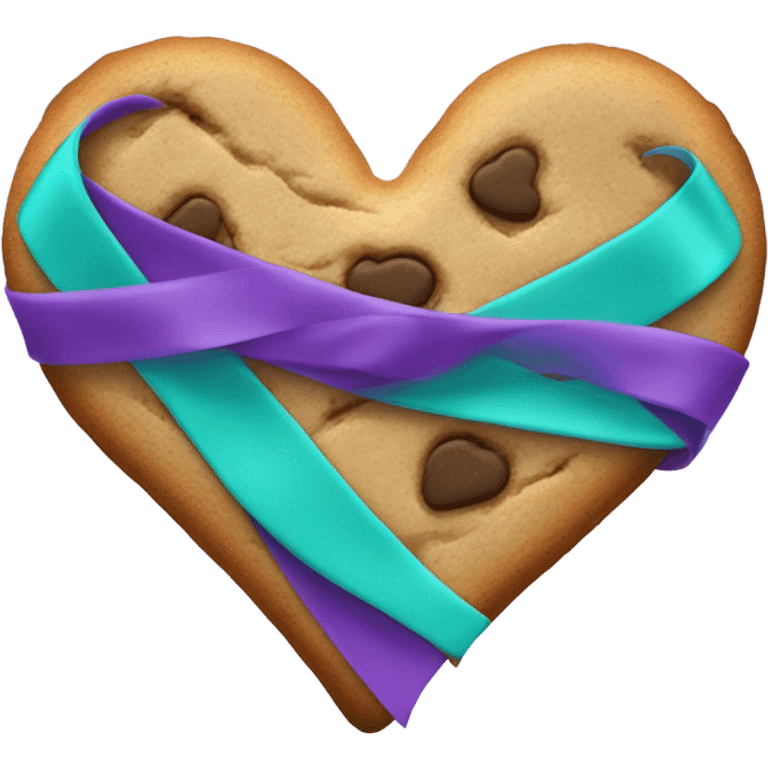 Cookie heart with purple teal awareness ribbon loop emoji