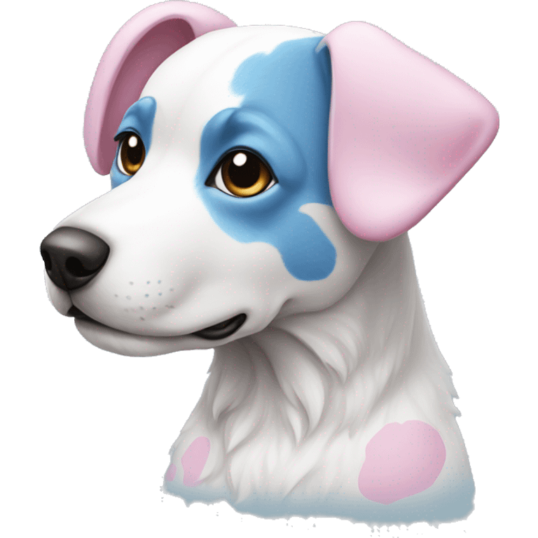 Pink and blue spotted White dog emoji