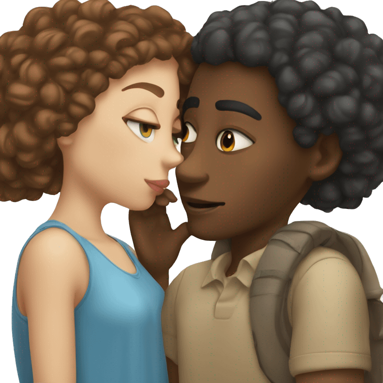 Black girl and white boy with blue eyes kissing emoji