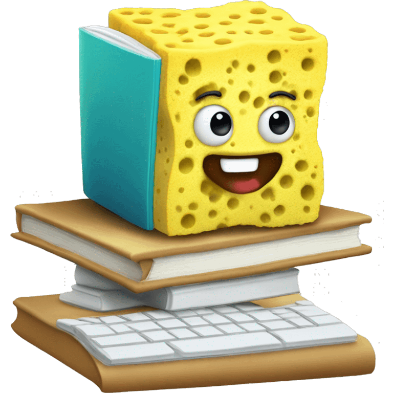 Sponge with computer with book emoji