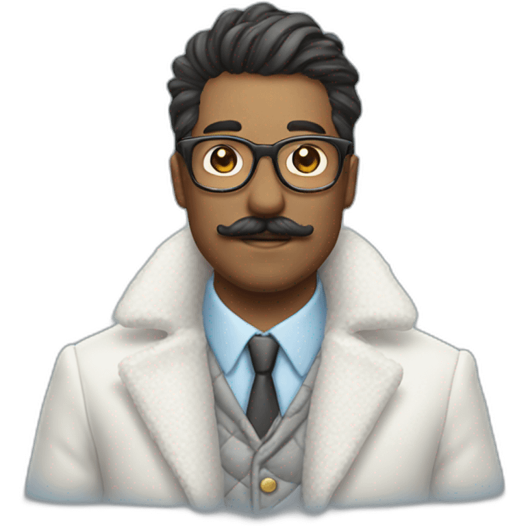 glasses and mustache man, wearing an unicorn flurry winter suit emoji