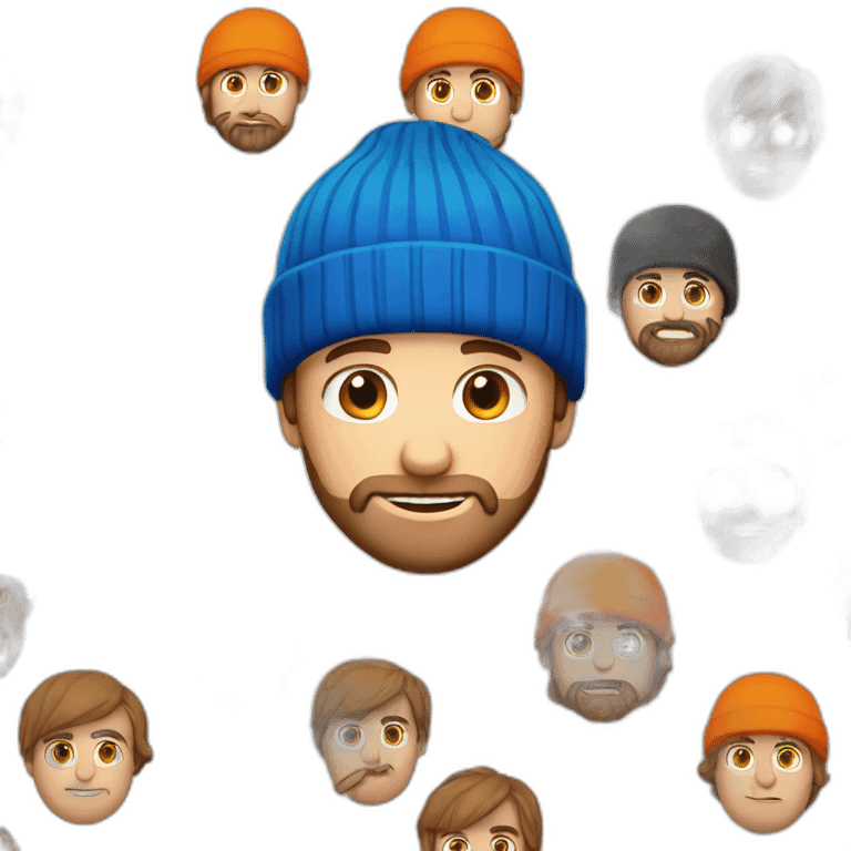 white guy with short brown beard, blue eyes and an orange beanie emoji