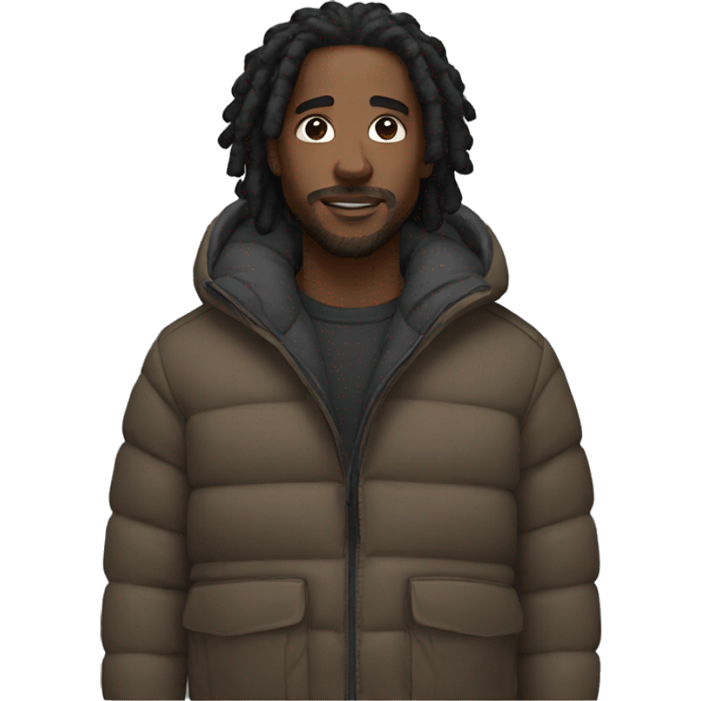 Black guy with short black dreadlocks and brown eyes and a puffer jacket emoji