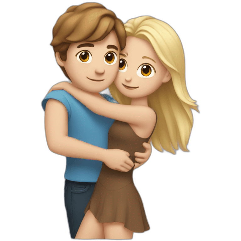 white boy with brown hair hugs a blonde girl emoji